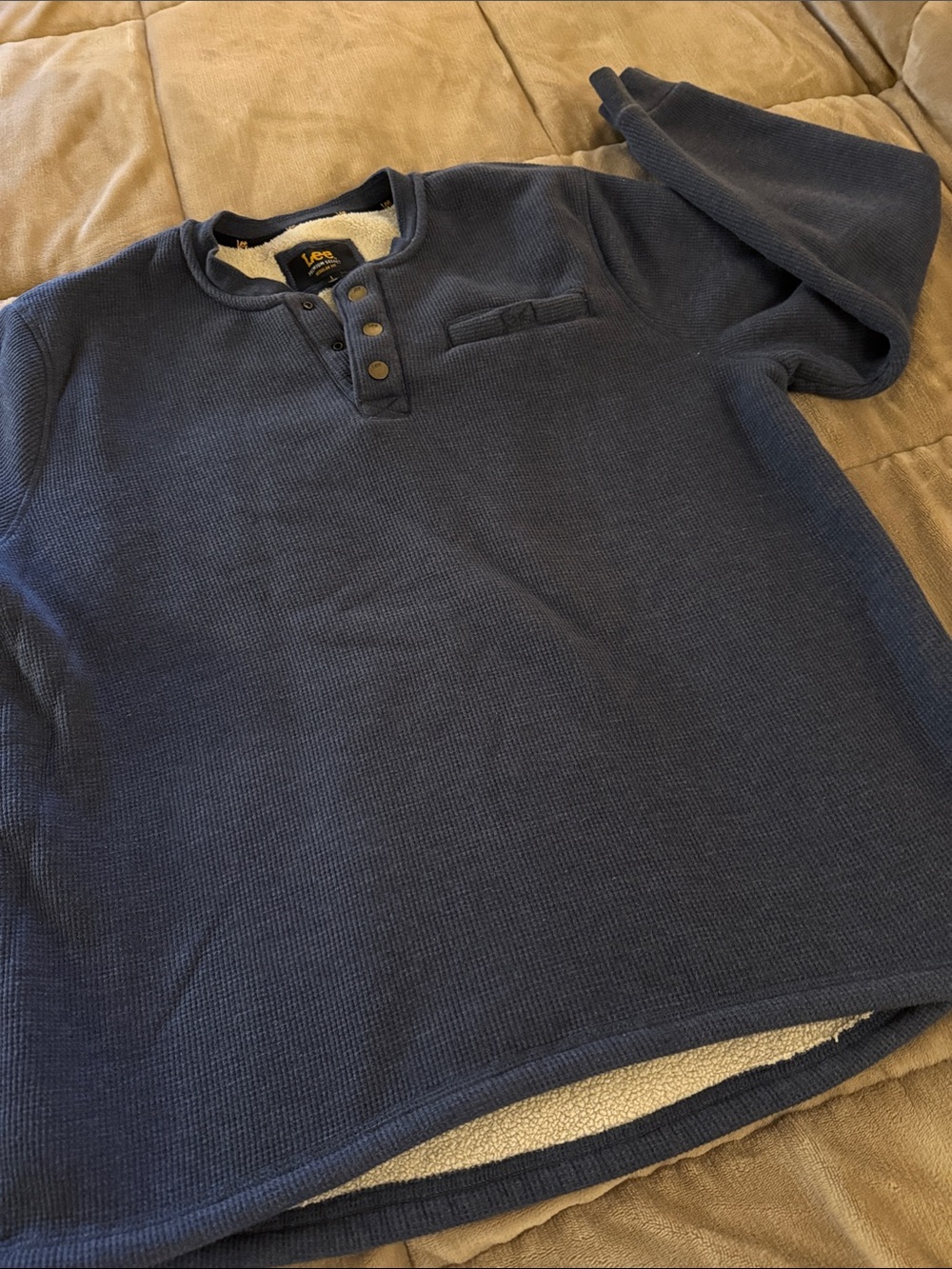 Lee Navy Waffle-Knit Henley with Sherpa Lining